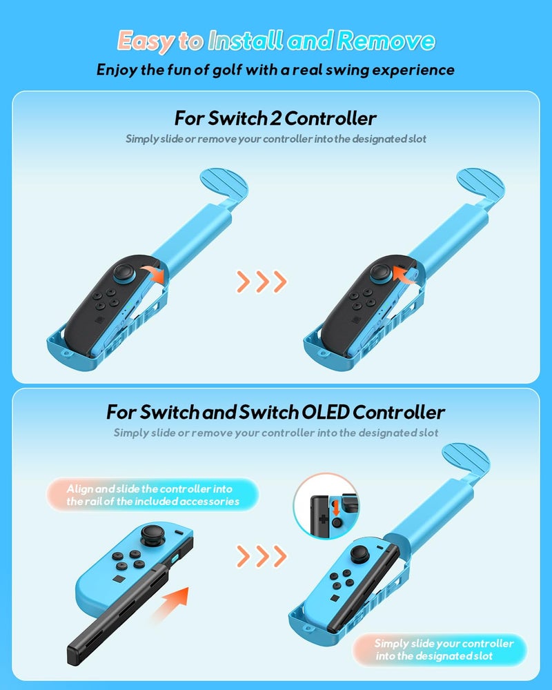 FYOUNG Golf Clubs for Nintendo Switch 1 & Switch 2 Golf Handle Grips Game Accessories Kit Compatible with Mario Golf, Comfort Hand Grip for Joycon Controller Switch Sports Game - Image 3